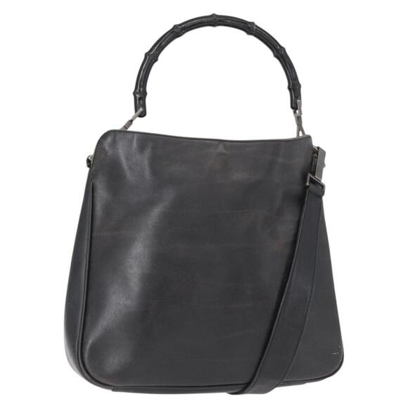 GUCCI Bamboo Shoulder Bag Leather 2way Black 001 1638 2404 Auth ep11956